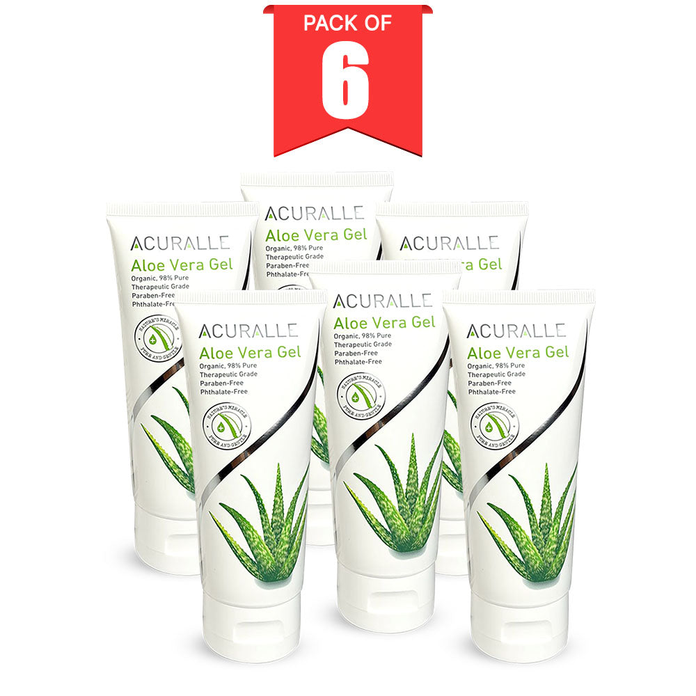 Bundle of 6 Acuralle Organic Pure Aloe Vera Gel 100 ml (Paraben Free and Phthalate Free)